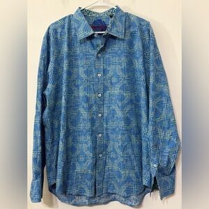 Robert Graham Button Up Flip Cuff Blue Plaid Long Sleeve Men’s 3XL